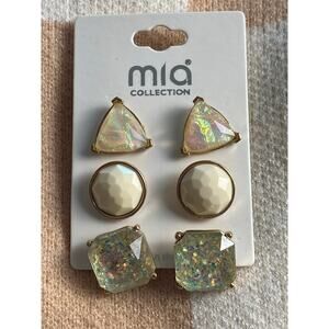 Mia Collection Set of 3 Stoned Stud Earrings NWT